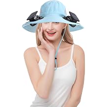 Outdoor Solar Powered Fan Hat for Men Women Breathable Wide Brim Hat with 2 Fans UPF 50+ Fishing Hat Beach Bucket Sun Hat