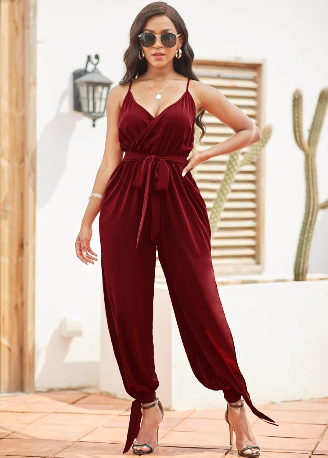 LightlyKiss Casual Summer Dressy Jumpsuits for Women Spaghetti Strap Wide Leg Split Long Pants Loose Fit Rompers - Image 6