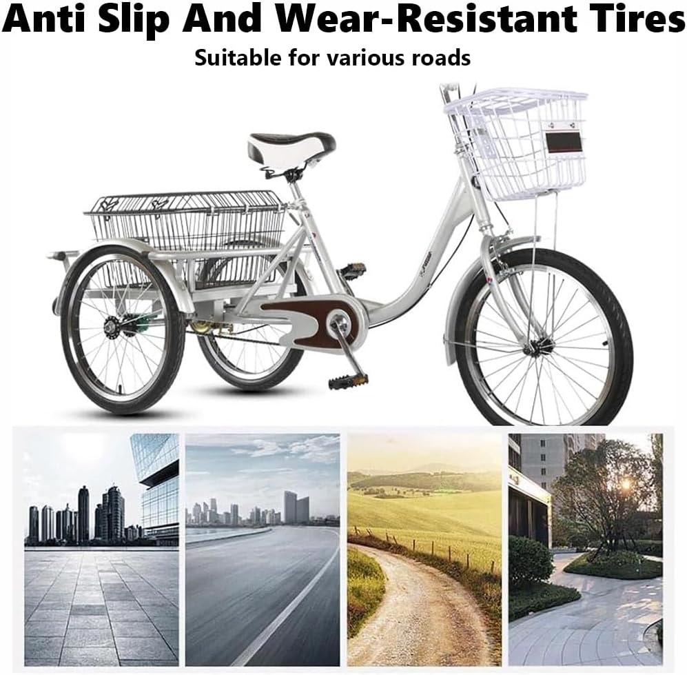 20IN Adult Tricycles Single Speed, Three-Wheeled Bicycles Cruise Trike with Shopping Basket, Low Step-Through Foldable Cruiser Adult Tricycle, Adult Trike for Women/Men/Seniors, Red