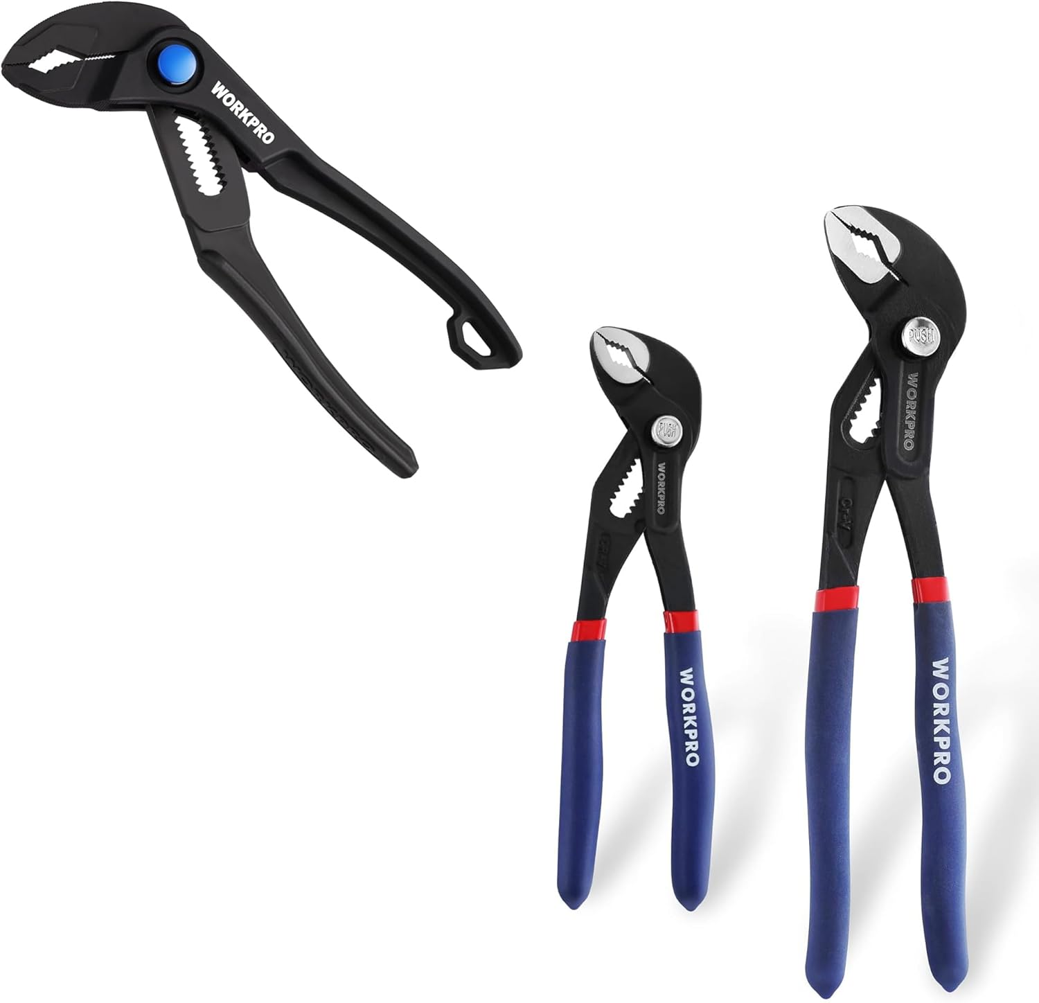WORKPRO Mini Water Pump Pliers & 2 Piece Groove Joint Pliers Set