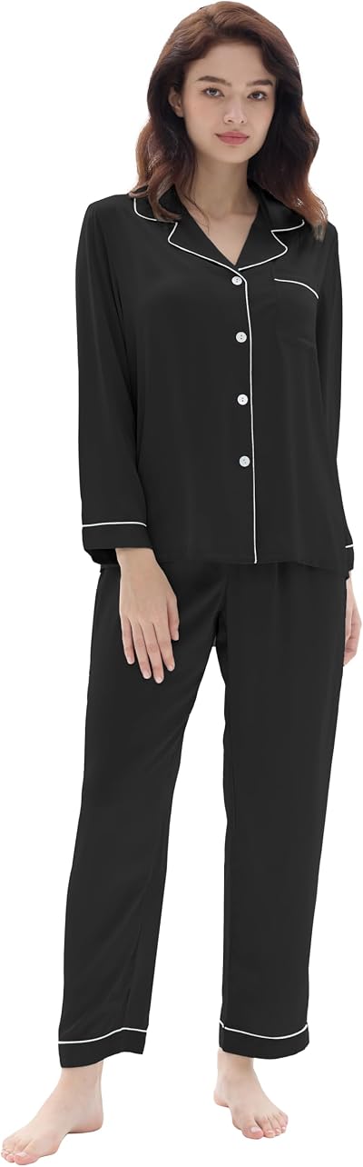 Joyaria Women's Matte Satin Pajamas Set Long Sleeve Button up Pjs
