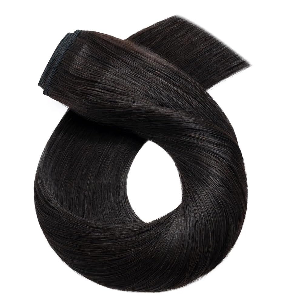 Przedłużki z prawdziwych włosów 40-66 cm, jednoczęściowe, z 5 klipsami, brazylijski blond, gładkie (Natural Black, 56 cm)