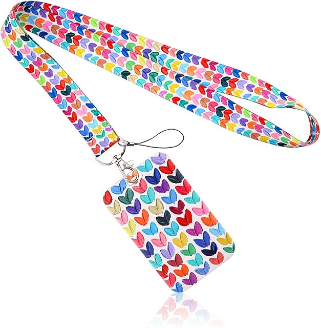 1 Piece Lanyard with ID Badge Card Holder Lanyard Card Set (Colorful Heart)