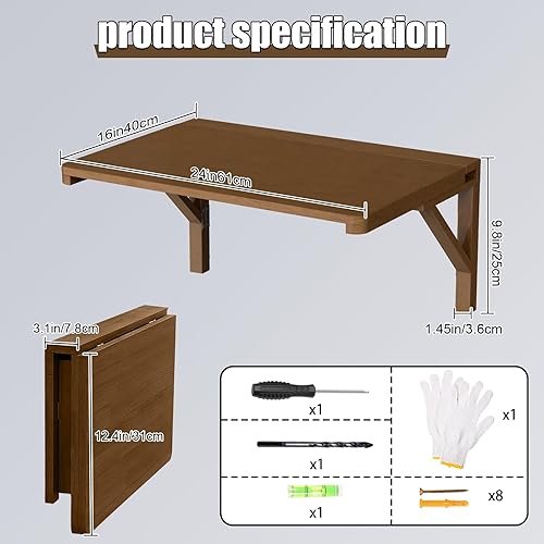 Miniatura 24 de MM MELISEN Mesa plegable montada en la pared, de madera blanca de 37.4 x 21.6 pulgadas, ahorro de espacio, para lavandería, cocina, dormitorio. Se