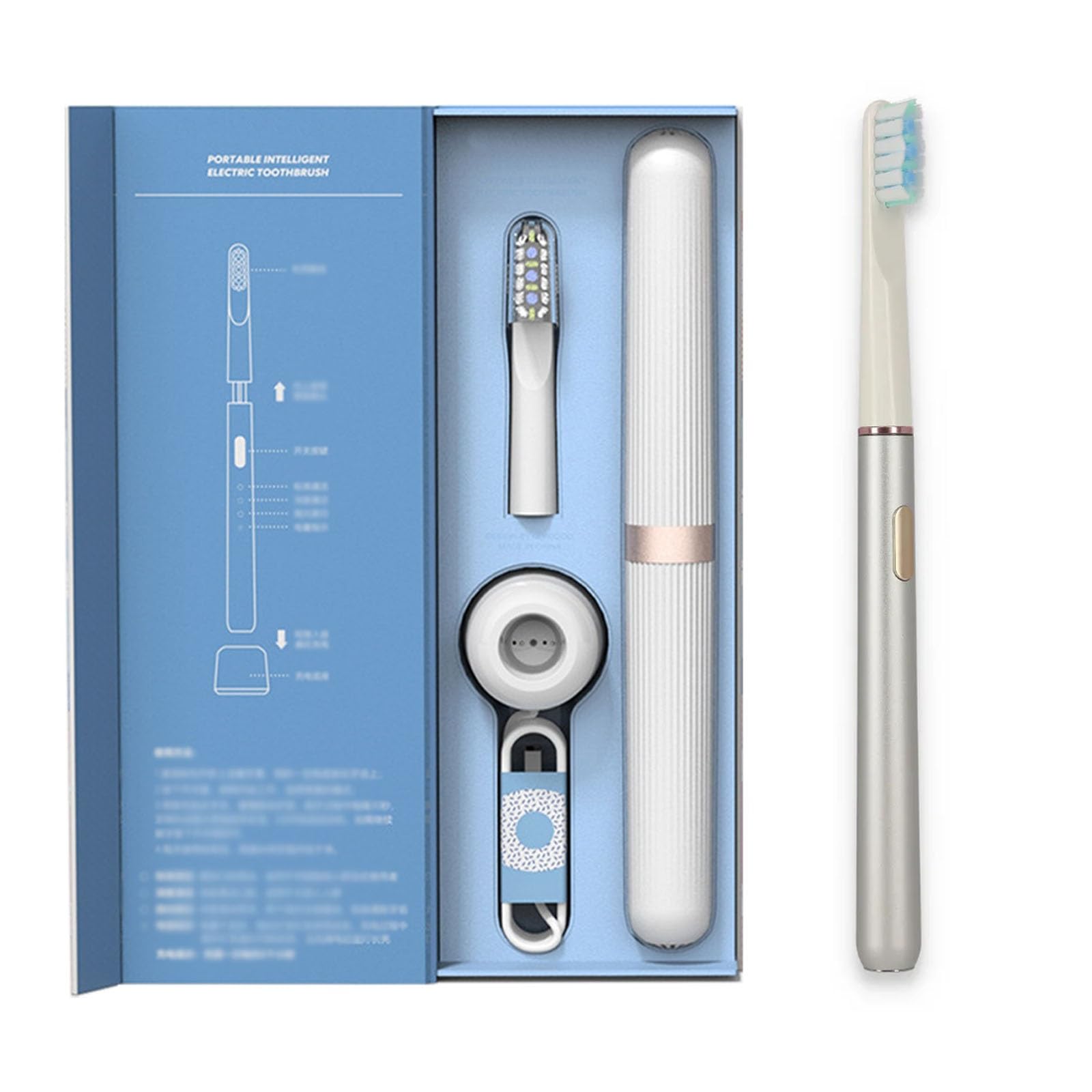 Miroshine Electric Toothbrush, Rechargeable Travel Toothbrush with 2 Brush Heads And Travel Case, 2 Mins Smart Timer, 3 Modes, Ipx7 Waterproof, 30s Intelligent Zone Change Prompt(Silver)
