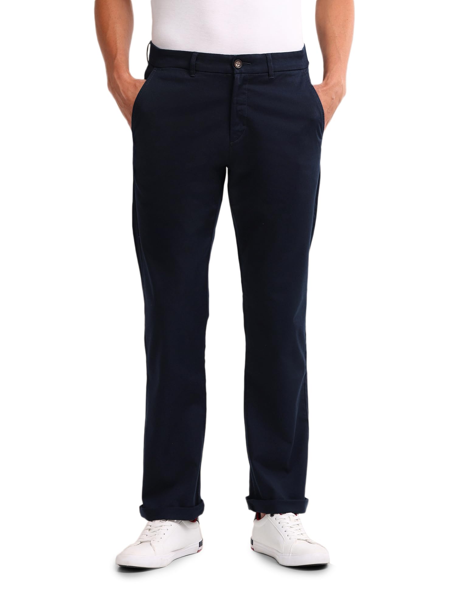 u.s. polo assn. Men's Solid Mid Rise Cotton Blend Button Regular Flat Front Slant Pocket Pants-picture-16