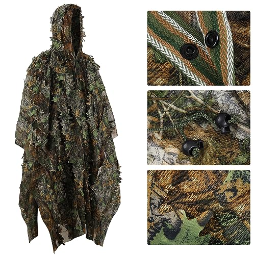 Image of Zicac Outdoor Ghillie Suit 3d Leafy Camo Poncho for Men Hunting Bird Watch Military CS Woodland Hoodie Camouflage Cloak