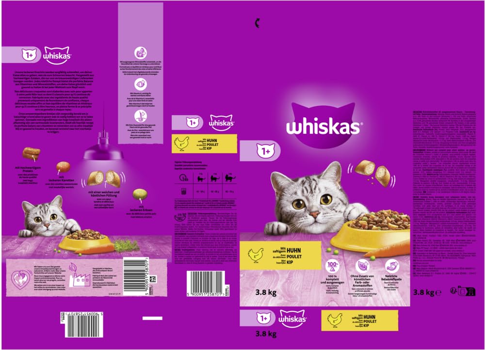 WHISKAS Beutel Trocken Adult 1+ mit Huhn 3 x 3,8kg