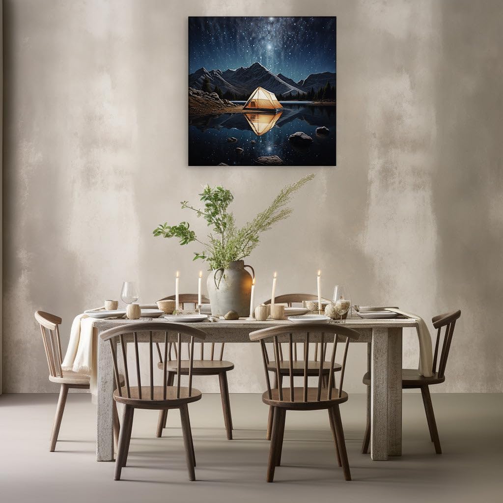 Canvas for Living room. Starry Night Serenity: A Vivid Display of Tentlight by Tranquil Waters, 27 x 18 inch Canvas Wall Art - Contemporary Masterpieces - Modern Home Decor - 69x46 cm (27x18 inch)