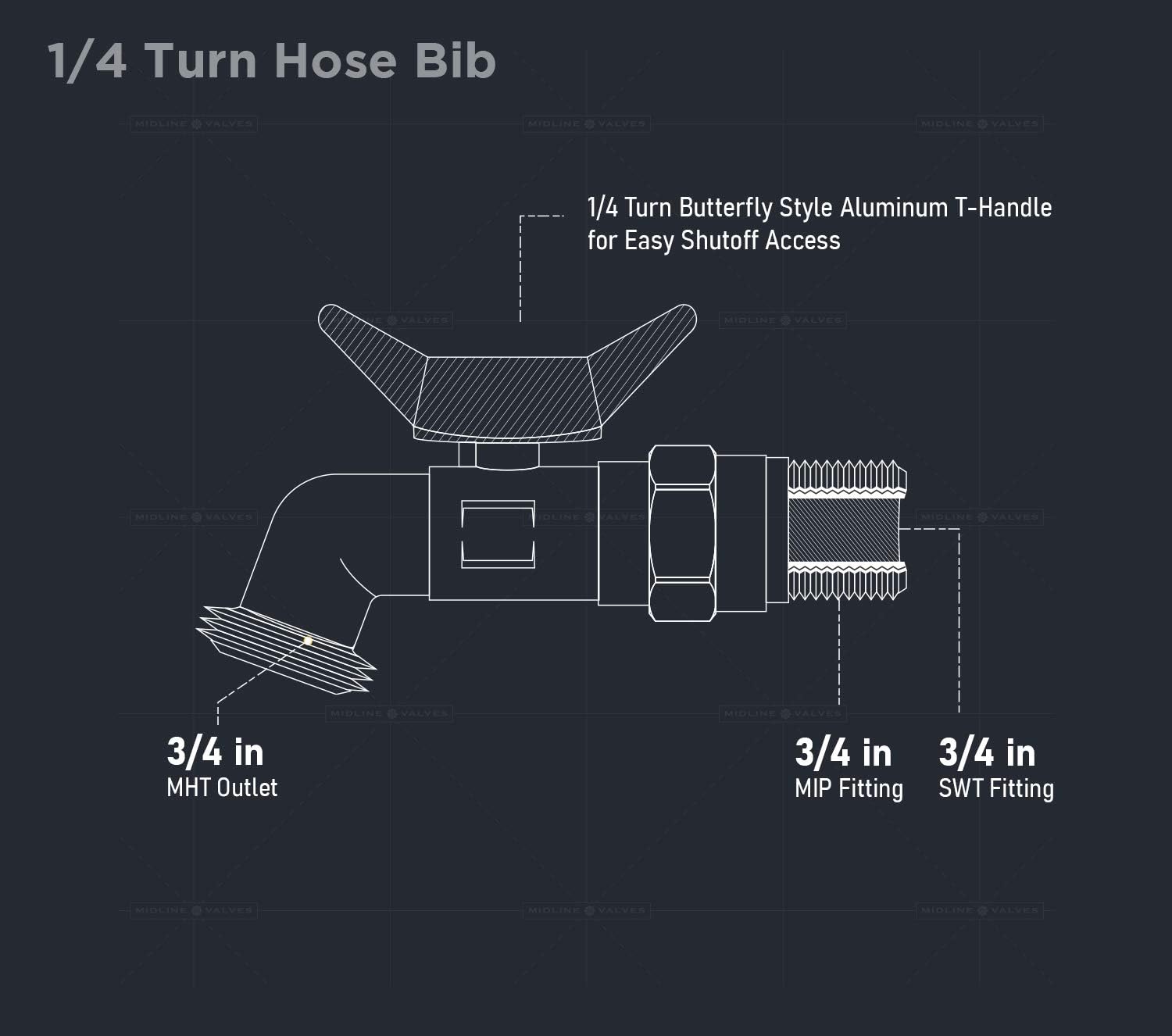Midline Valve 68563 Hose Bib, Sillcock Pipe with Quarter Turn Handle, Lead Free Spigot; Ball Valve Faucet for Outdoor Gardening, Potable Water Supply, 3/4 in. MIP/FIP Inlet x 3/4 in. MHT Outlet, Cast Brass : Everything Else
