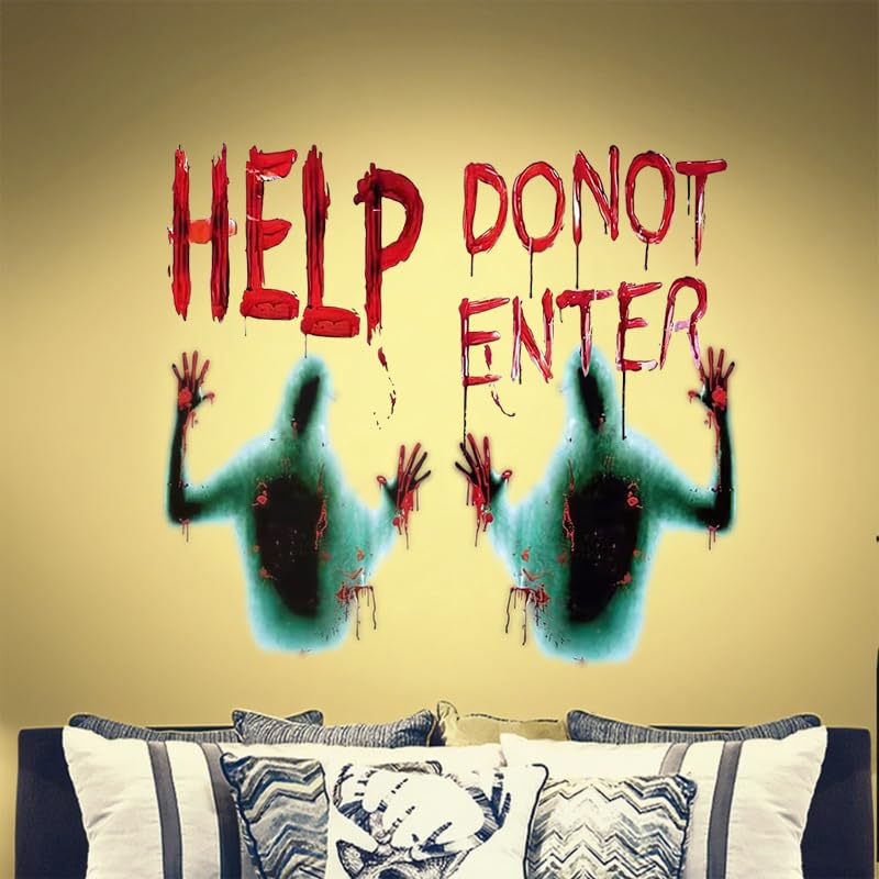 OUFEI Halloween Wall Stickers Terrifying Shadow Blood Letters Decals Floral Wallpaper Peel and Stick Fantasy Flower Butterfly Wall Decals for Halloween Window Bedroom Living Room Wall Decoration - Image 3