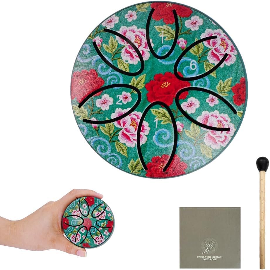 Dozzly Mini Rain Drum, 3 Inches 6 Notes Portable Steel Tongue Drum with Mallet, Music Book...