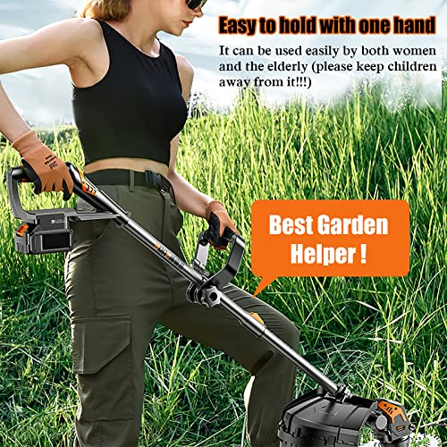 Electric Weed Eater Battery Powered Weed Wacker, String Trimmers With Remaining Power Display, Adjustable Machine Head Electric Lawn Edger For Garden And Yard #TOP4