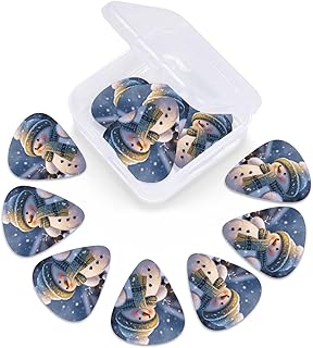 Winter snowman Guitar Picks 12 Pack With Organizer Box, includes Thin, Medium, Heavy Picks, Abstract Art Celluloid Plectrums for Bass Electric Acoustic Guitars Ukulele