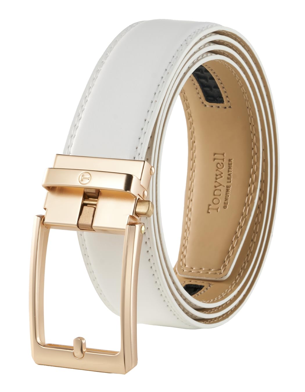 Tonywell Men's Leather Ratchet Belt, 1 3/8" Adjustable Dress Belt, Trim to Fit