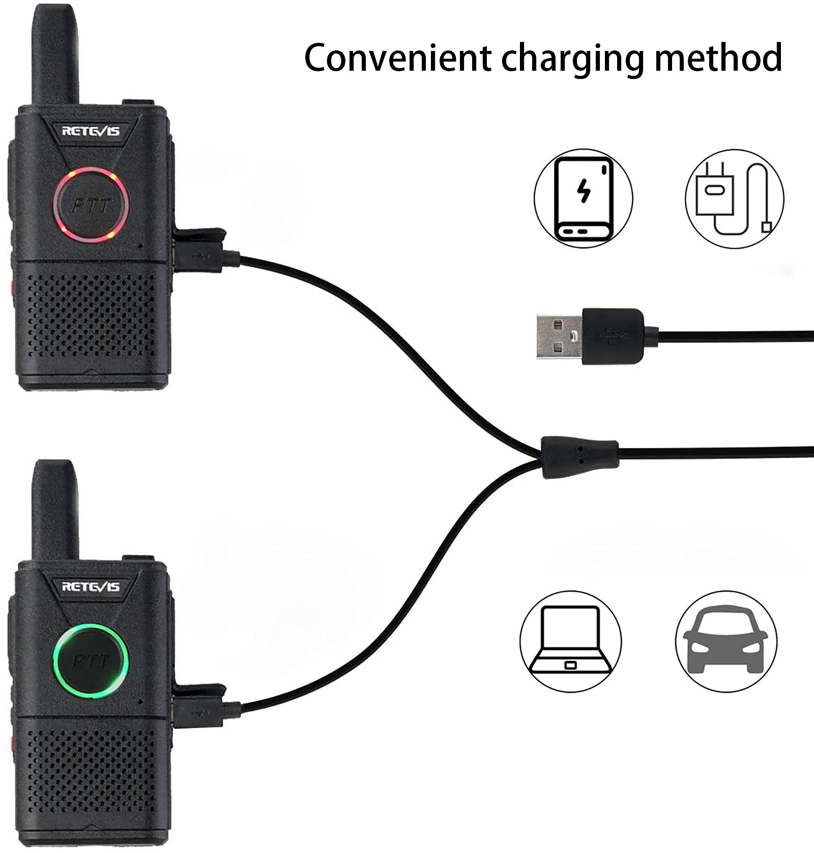 Retevis RT618 Walkie Talkie, PMR446 Senza Licenza 1000 mAh Walkie Talkies Ricaricabili, Ultra-Sottile Doppio PTT Ricetrasmittenti Portatile Mini USB Walkie Talkie (Nero, 1 Coppia)