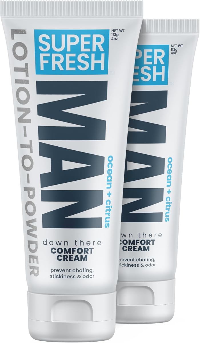 Super Fresh Ball Deodorant Powder Lotion for Men, Ocean Citrus, 4oz 2-Pack | Aluminum-Free Powder Lotion for Groin, Butt and Body, Controls Odor, Chafing, Itch and Sweat Daily, Ocean Citrus, 4oz 2-Pack