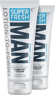 Super Fresh Ball Deodorant Powder Lotion Comfort Cream for Man Parts Groin Butt and Body Hygiene Controls Odor Stops Chafing and Itch Absorbs Sweat Aluminum Free Formula in 4 oz Twin Pack