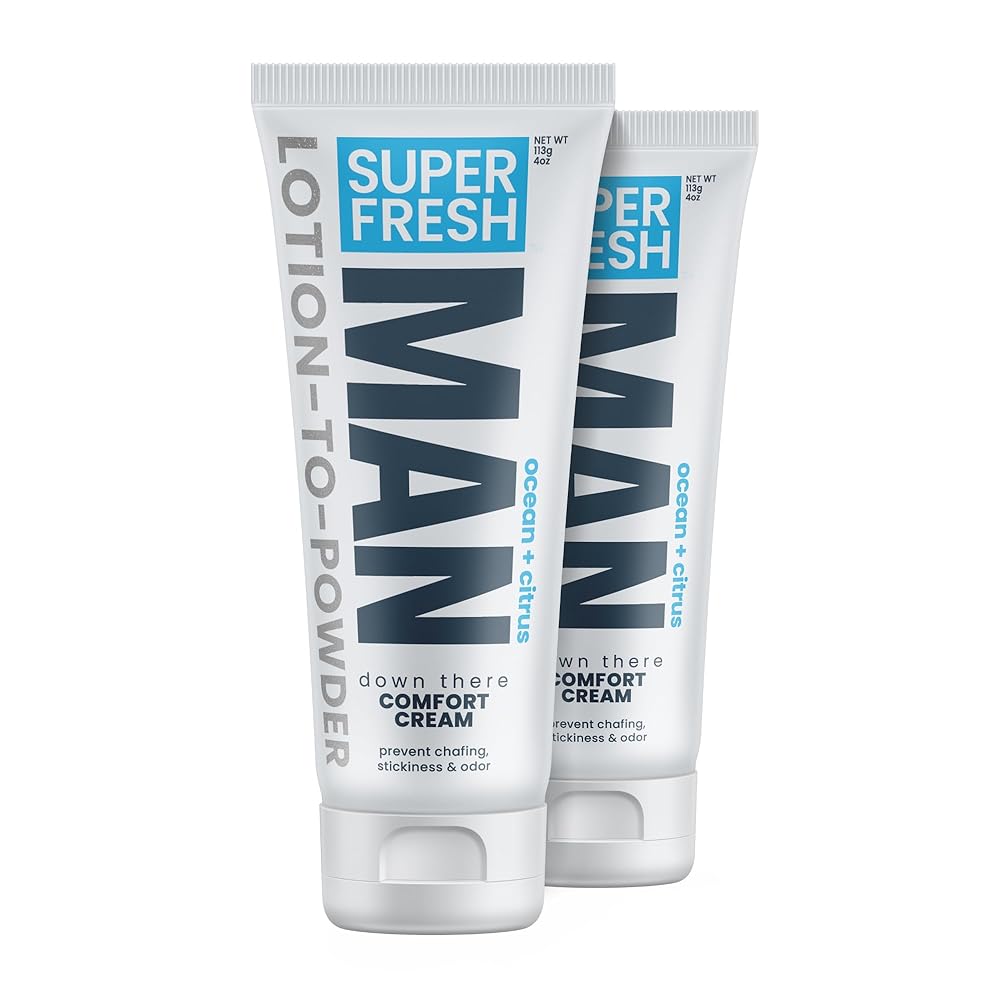 Super Fresh Ball Deodorant Powder Lotion Comfort Cream for Man Parts Groin Butt and Body Hygiene Controls Odor Stops Chafing and Itch Absorbs Sweat Aluminum Free Formula in 4 oz Twin Pack