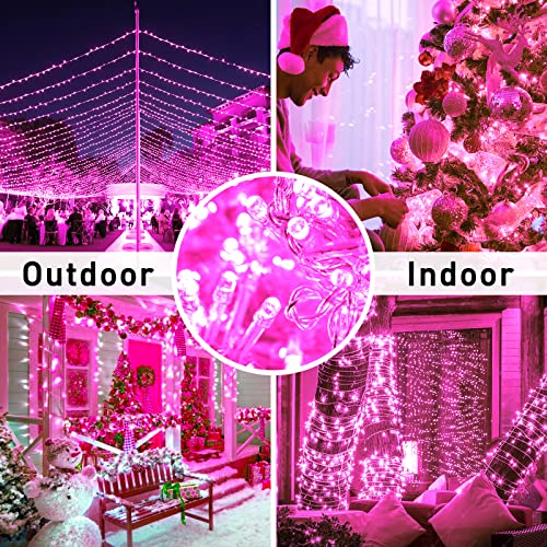 Jmexsuss Pink Room Halloween Decor Lights, 200 Led Pink Christmas Lights Clear Wire Indoor, 66Ft 8 Modes Pink Led String Lights Outdoor Plug In For Girls Room Wall Halloween Party Decorations #TOP2