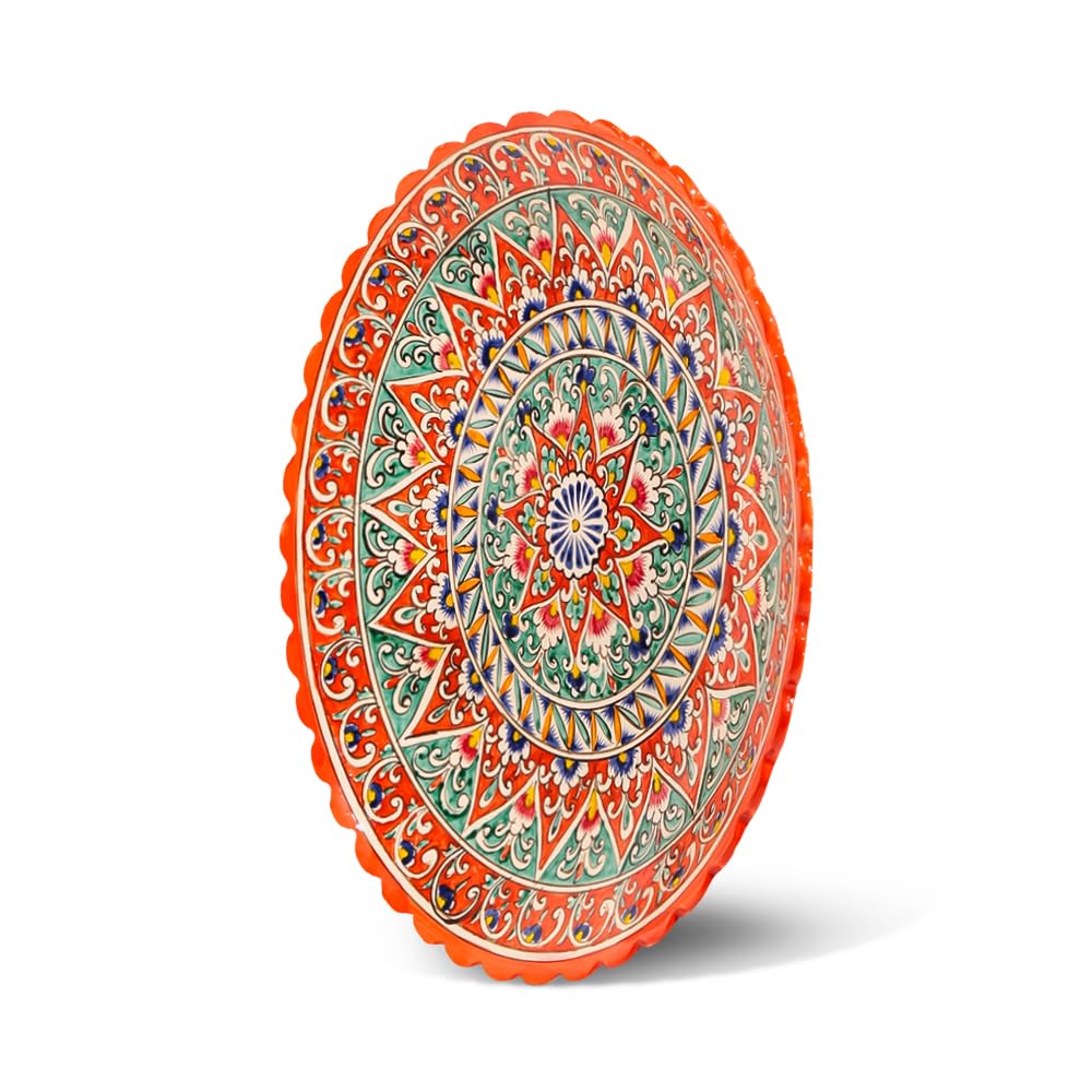 Orientalische Lagan Dekoplatte & Servierteller Rischtan Keramik - Usbekisch handbemalt, Boho Ляган Wandteller (42 cm)