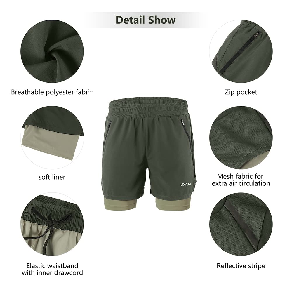 Lixada Shorts de Course à Pied Homme, 2 en 1 à séchage Rapide Respirant Exercice entraînement Actif Short de Jogging Marathon Sport avec Poches sans Poches 10 Couleurs S-XXL