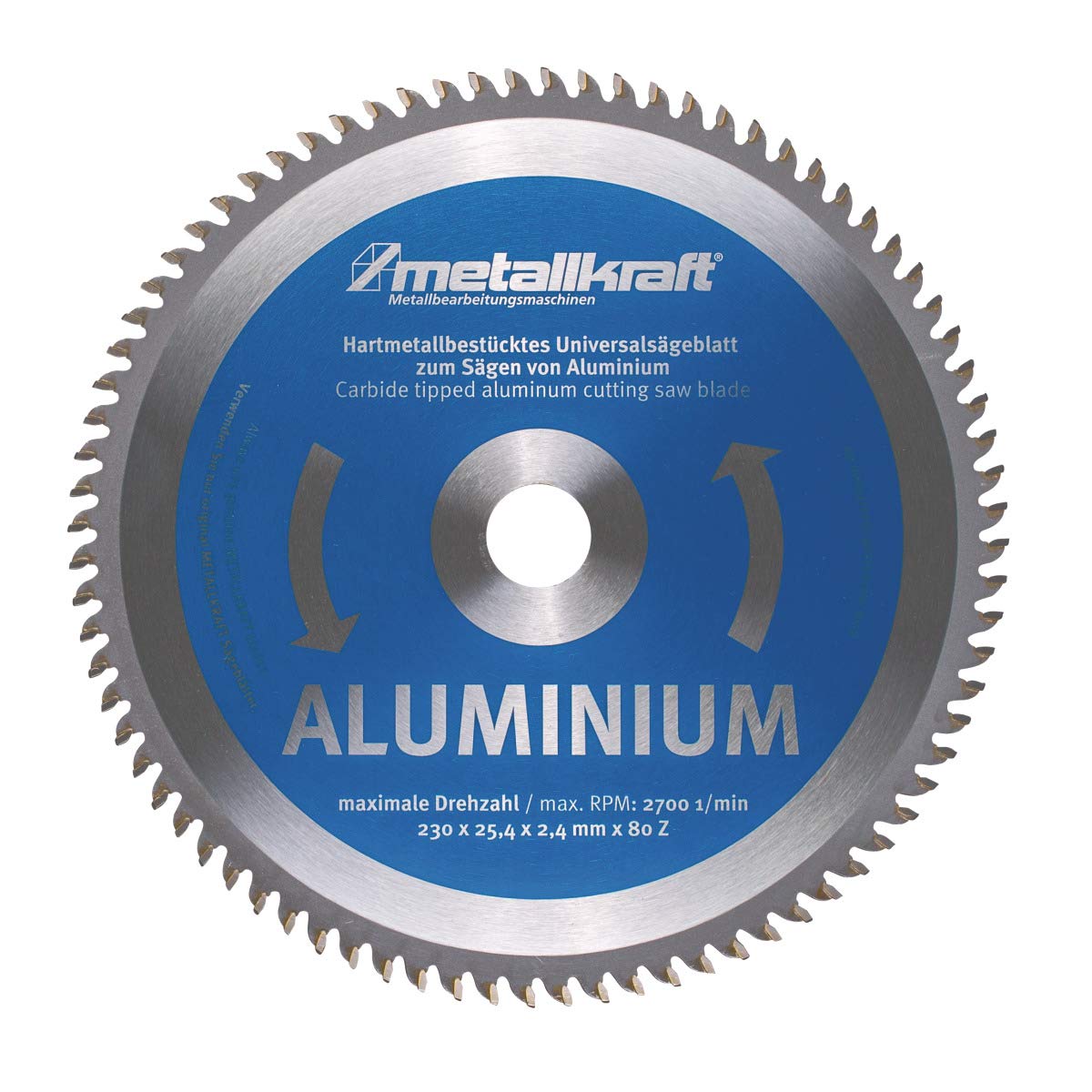 Metallkraft Sägeblatt für Aluminium (Durchmesser ø 230 mm, Schnittbreite 2,4 mm, Bohrung 25,4 mm, 80 Zähne, für Aluminium) 3850232