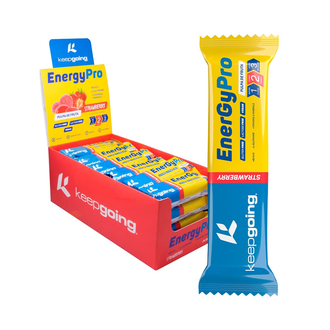 Keepgoing - Barritas Energéticas Naturales EnergyPro de Fresa 24 uds x 40g | Textura de Gominola para Ciclismo y Running | Barritas Energéticas de Pulpa de Fruta | Alto Aporte Energético