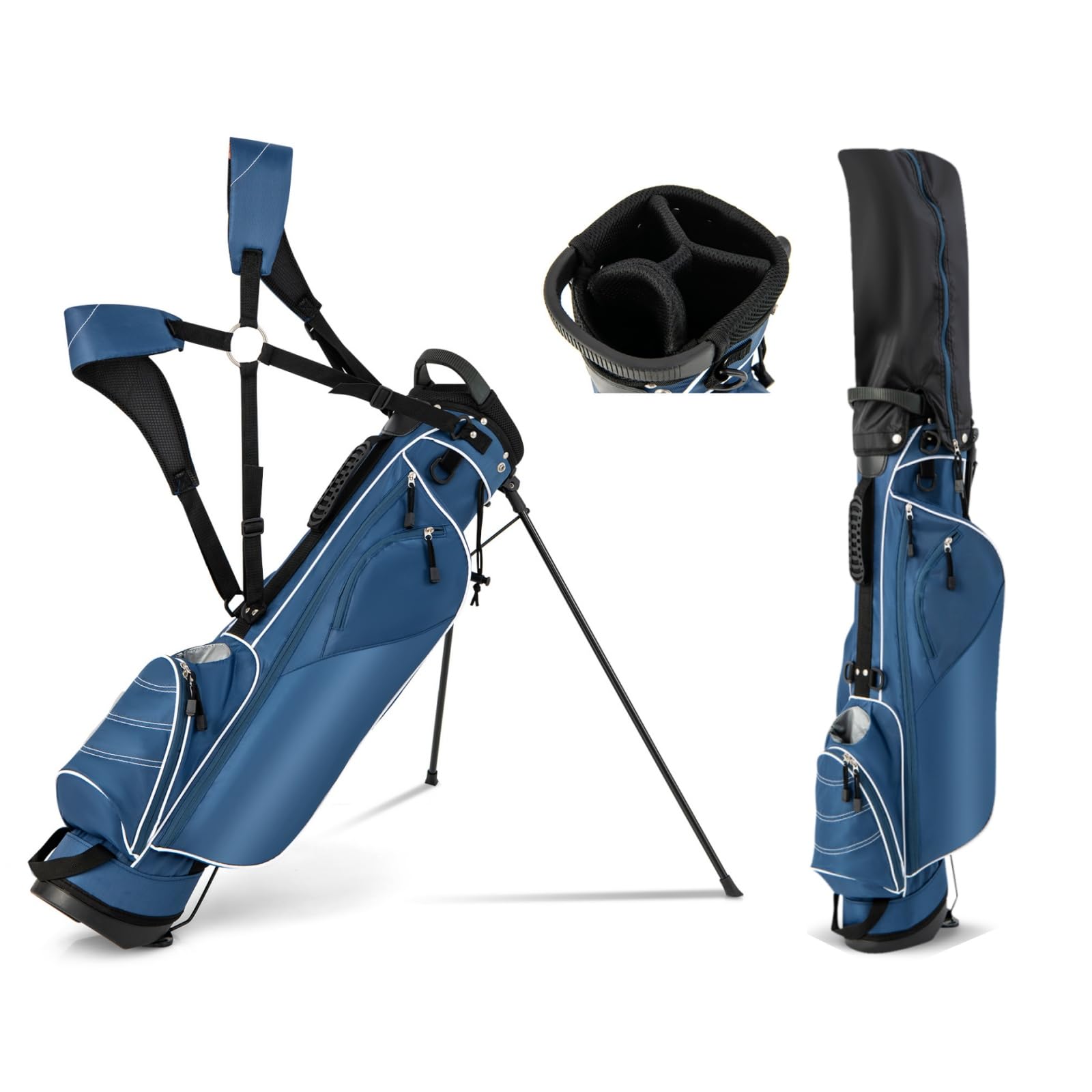 LIFEZEAL Sac de golf portable avec trépied avec 4 séparateurs, bretelles réglables, sac de golf léger pour homme et femme