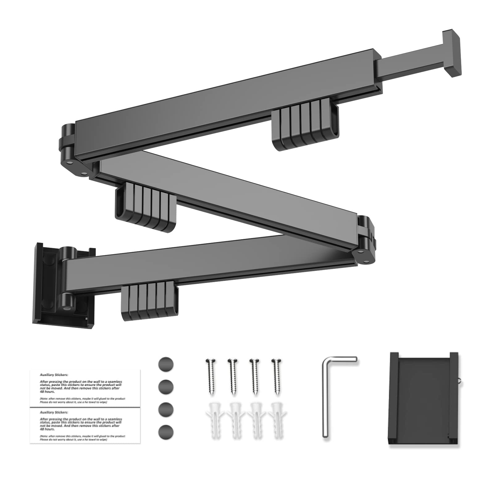 Wäscheständer Versenkbar mit 12/18 Haken, Wandmontierter Kleiderständer, Platzsparend Zusammenklappbar Kleiderstange mit Handtuchhalter für Balkon,Wäsche, Schlafzimmer (Schwarz-3 Faltbare Racks)