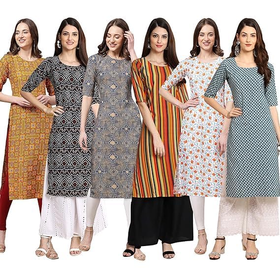 Image of Pinkmint Women's Crepe Digital Print Straight Kurta [Pack of 6]