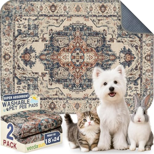 Image of Washable Pee Pads for Dogs, Reusable Puppy Potty Training Pads, Ultra-Absorbent Thick Waterproof Leak-Proof Non-Slip Pads & Mat for Crate, Playpen, Floor, Whelping & Housebreaking , 2 Pack 18 inchx24 inch