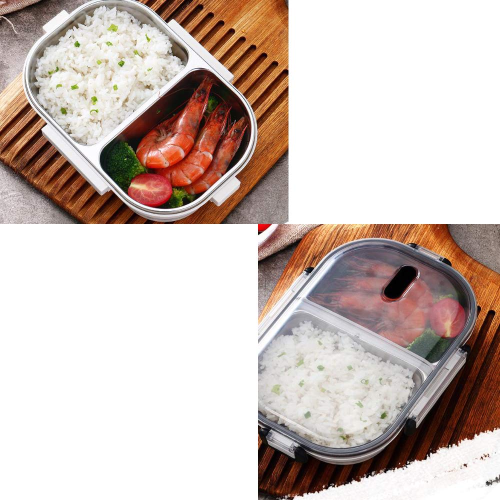 REYG Fiambrera Dividida de Acero Inoxidable, Adecuado para La Escuela, Picnic y Camping, 21 * 14,8 * 7 Cm,White