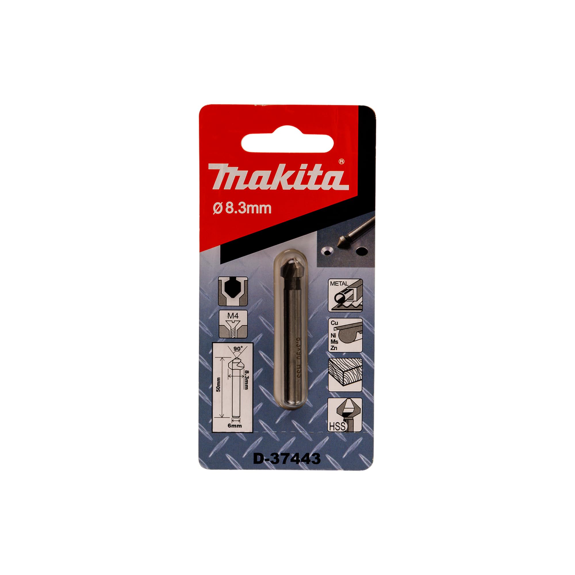 Makita D-37443 - Conico svasatura hss cilindrica gambo 6 millimetri 8,3 mm 3 bordi svasati m4 x 50 mm
