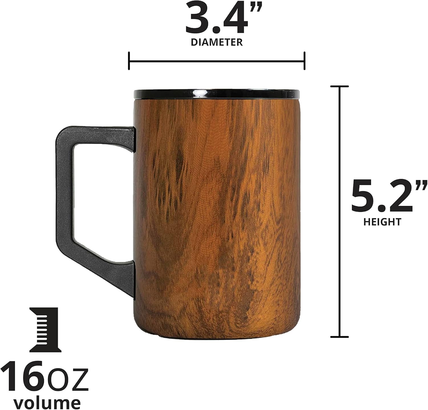 Elemental Insulated Coffee Mug - Triple-Wall Stainless Steel Summit Travel Cup for Hot and Cold Drinks - Thermal Coffee Mug with Lid and Handle for Camping, Office & Travel 16oz - Teakwood - Image 3