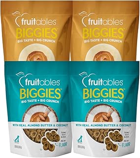 Fruitables Biggies Soft & Chewy Dog Treats Variety Pack – Peanut Butter Banana + Almond Butter Coconut, 16 oz Bags (Pack of 4, 2 of Each), Made with Real Ingredients