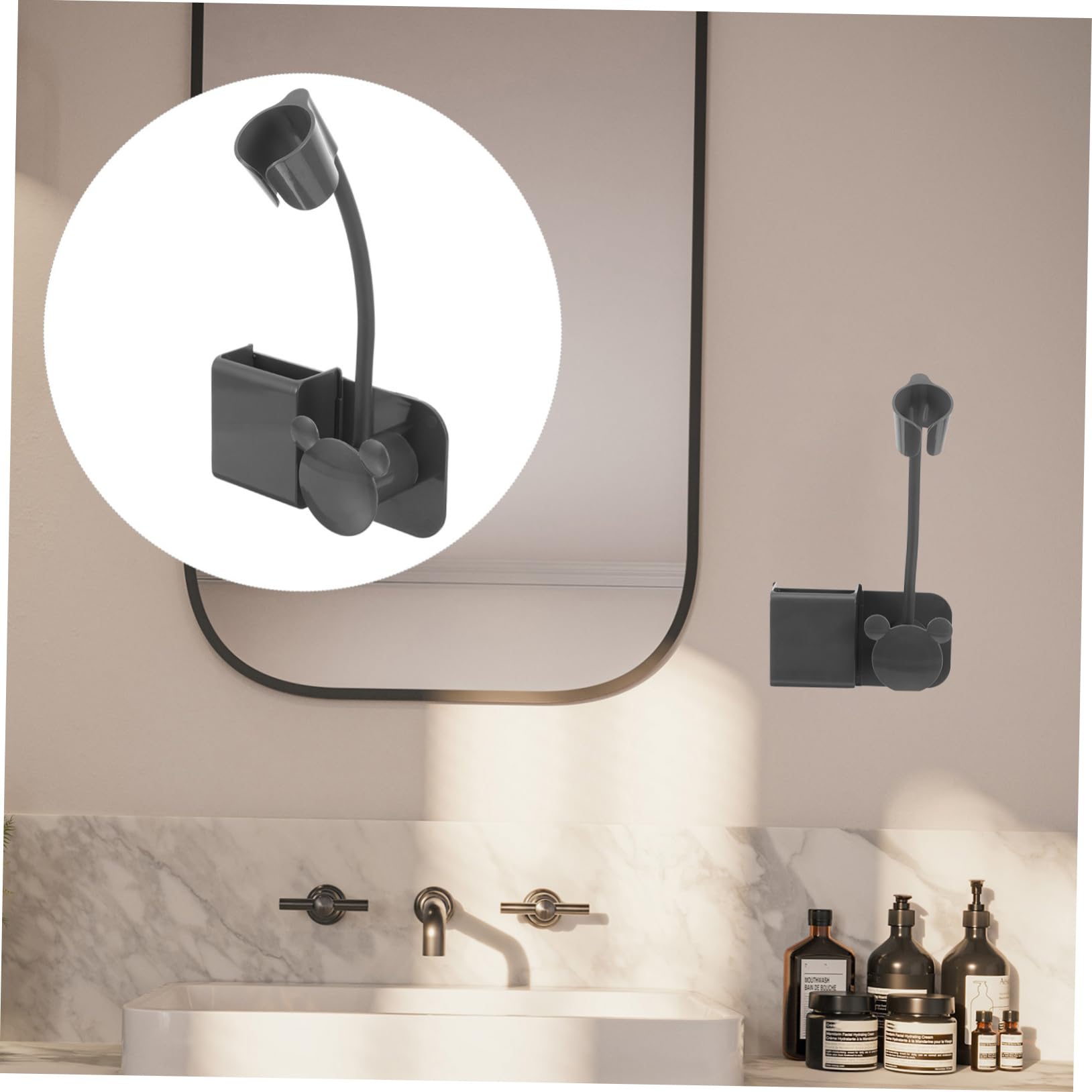 An der Wand montierter, stanzfreier Haartrockner-Halter, selbstklebender | Ständer for Badezimmer, Salon, Heim-Organizer(Black)