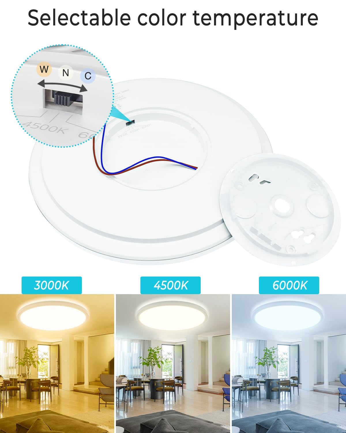 libtit 42CM Bathroom Ceiling Light, 36W 3600LM Led Flush Mount Ceiling Light Fixture - Image 2