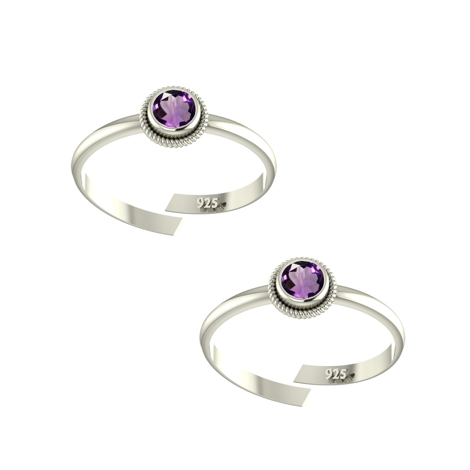 925 CZ Silver Amethyst Toe Rings (Leg Finger Rings) In Pure 92.5 Sterling Silver For Women | Toe Rings for Women and Girls | Chandi Bichiya