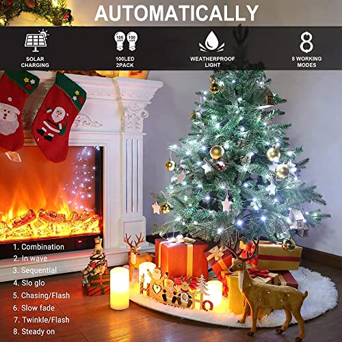 Hopolon Solar String Lights Outdoor Waterproof, 2 Pack Each 33Ft 100 Led Fairy Lights Solar Powered Outdoor, 8 Modes Copper Wire Lights For Garden Patio Yard Christmas Decor-White #TOP1