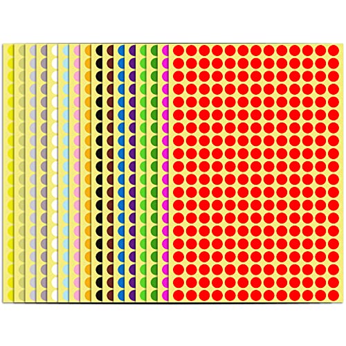 Keboyoe 12480 Pcs 8 mm Puntos Adhesivos Redondos Etiquetas Pequeñas de Puntos Redondos Marca de Círculo de Color Pegatinas para calendarios,manualidades,oficina,aula(16 colores) Cover
