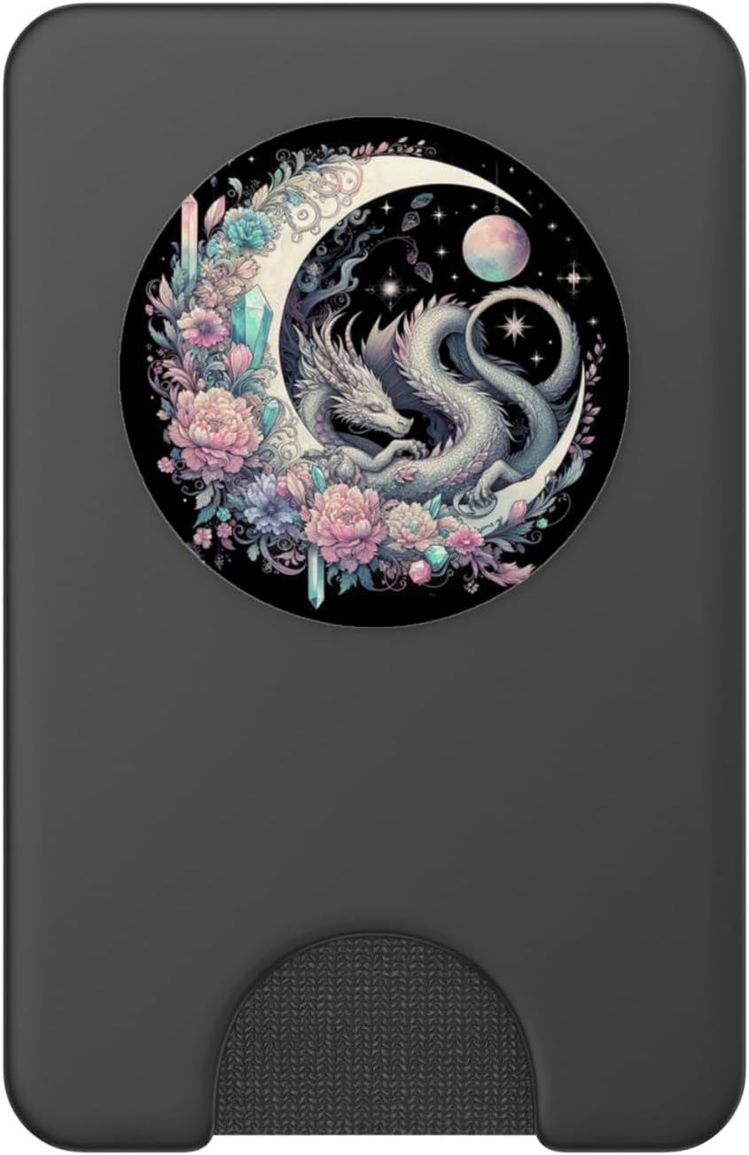 Pastel Goth Celestial Crystal Dragon On Crescent Moon Galaxy PopSockets PopWallet for MagSafe