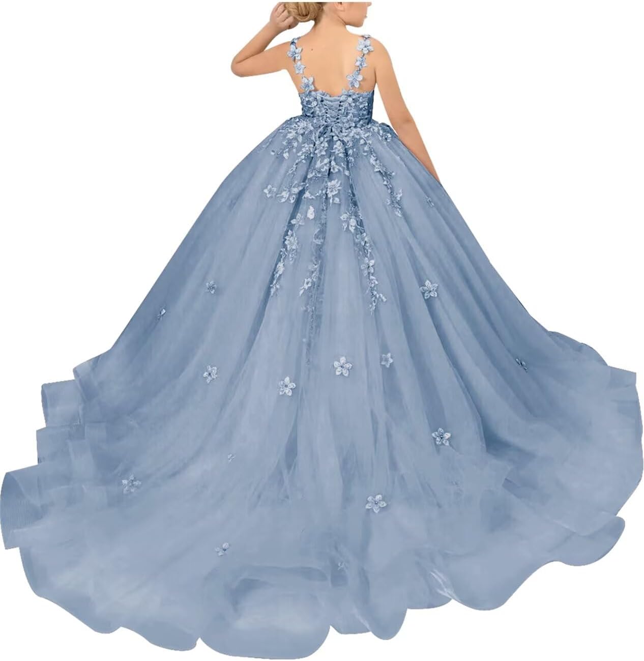 Flower Girl Dresses for Wedding Puffy Tulle 3D Flower Appliques Pageant Dress Birthday Party Ball Gowns for Girls