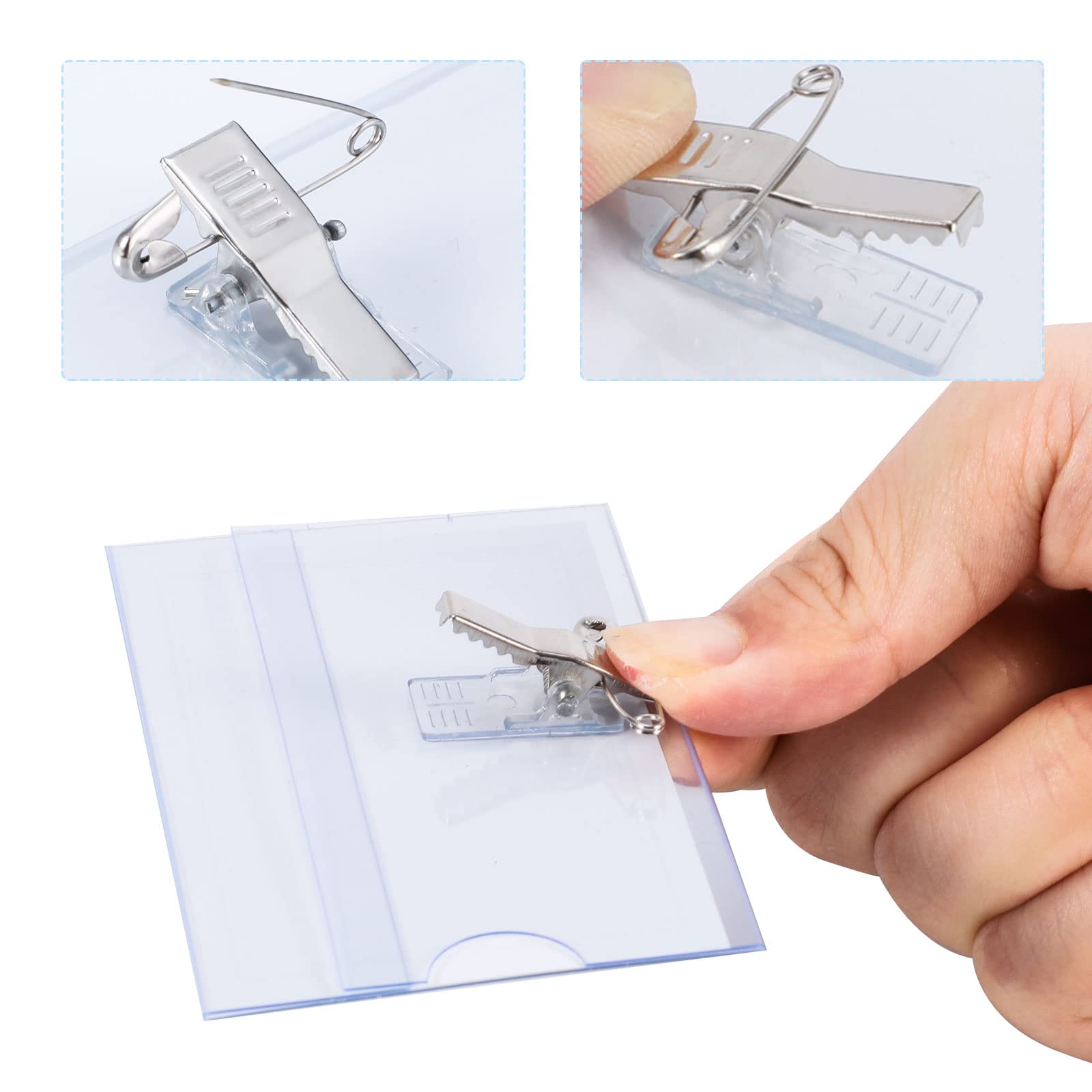 100 Porta Badge Con Clip - 9x8.5 Cm Trasparenti, Impermeabili, Per Carte D'Identità E Tesserini - Foto 4