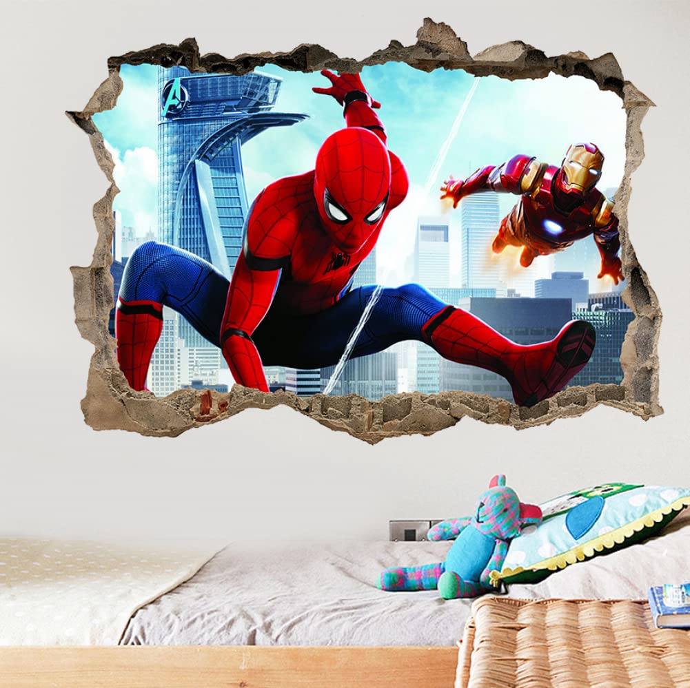 Goodern Spiderman Wall Stickers 50 x 70 CM 3D Spiderman Removable PVC Wall Decals Superhero Wall Stickers Boys Room Decor Marvel Decor Creative Bedroom Playroom Decoration Spider Man Stickers