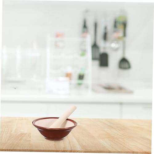 Miniatura 5 de Cuenco de molienda de cerámica trituradora de mortero de madera, condimento de cerámica, cocina, granito de cerámica y cebolla, ajo para niños