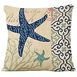 famibay Decorative Pillow Cover Ocean Park Theme Square Cotton Linen Throw Pillow Case Cushion Cover 18 x 18 (Starfish Coral)