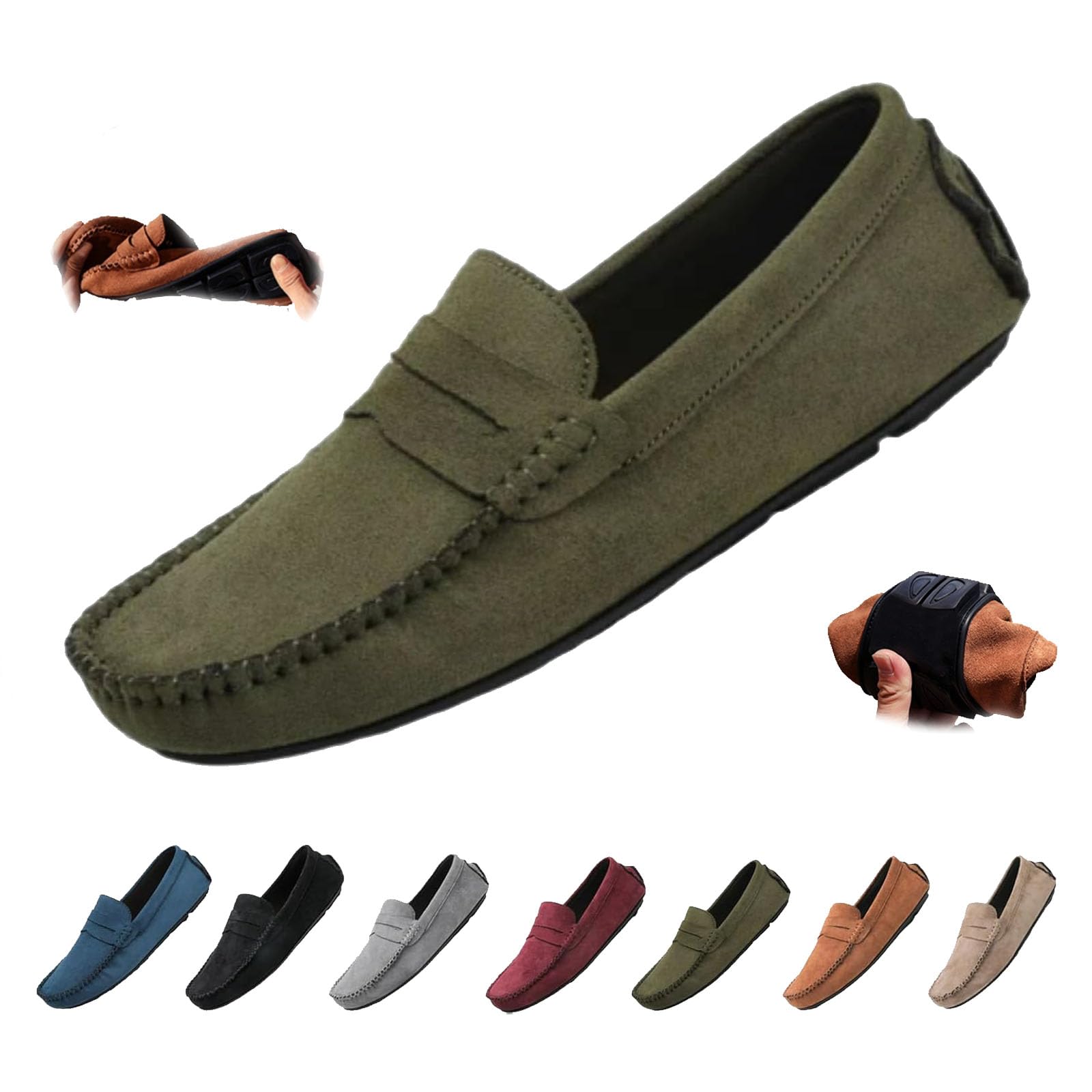 Penny Loafer für Herren, Wildleder, Slip-On-Wildleder-Mokassins, handgefertigt, weich, atmungsaktiv, Business-Kleid, flache Fahrschuhe