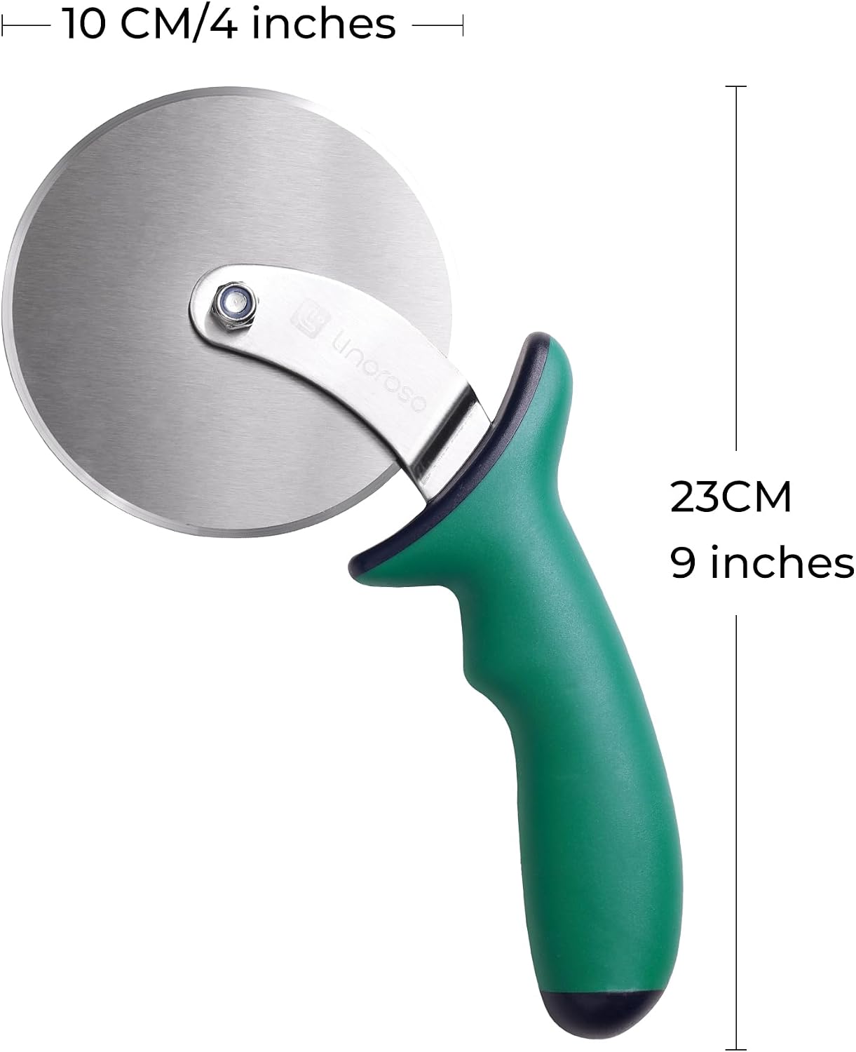 Linoroso Pizza Cutter Wheel, Durable Stainless Steel 4-Inch Pizza Wheel Cutter with Comfortable Safety Handle, Pizza Slicer Wheel for Cutting Through Pizza, Crust, Pie, Brownie, Flatbread, Green