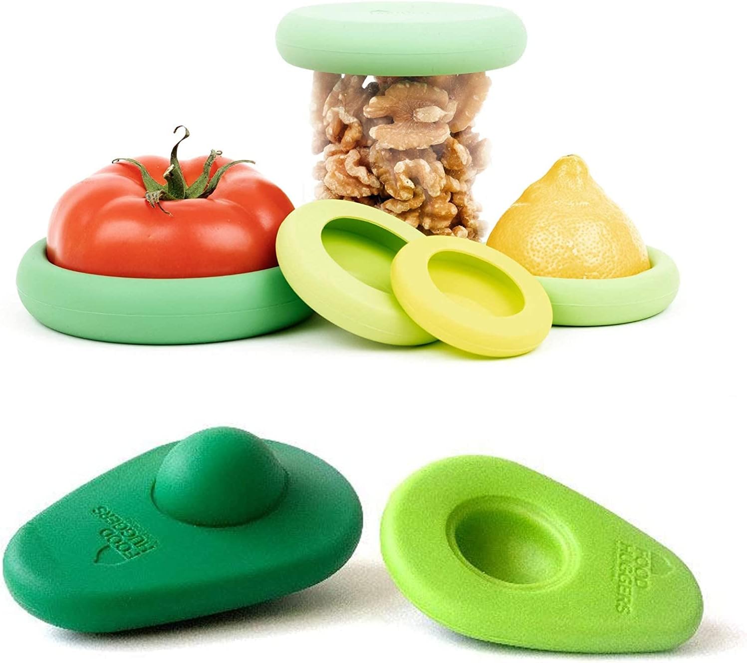 Food Huggers Zero Waste Starter Kit - (7 Pieces) - Hugger Saver Covers (Set of 2) + Reusable Silicone Food Savers (Set of 5), Dishwasher Safe, Keeps Food Fresh